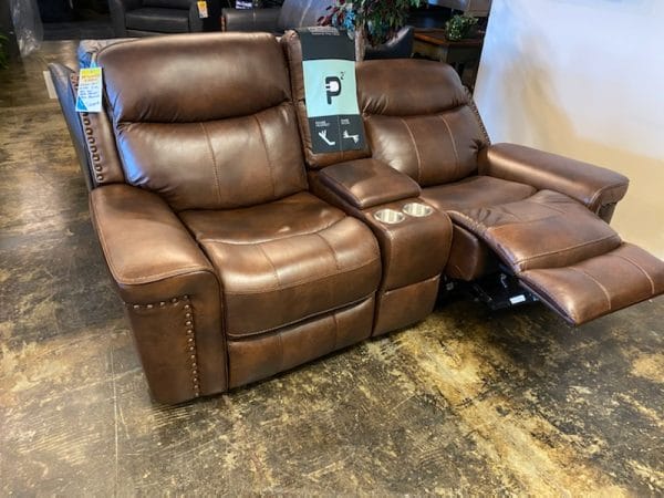 Genuine Italian Leather w/ Nail Head Trim Power Headrest Power Reclining - Image 2